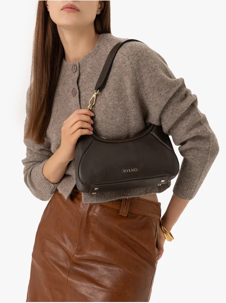 Brown grain leather handbag