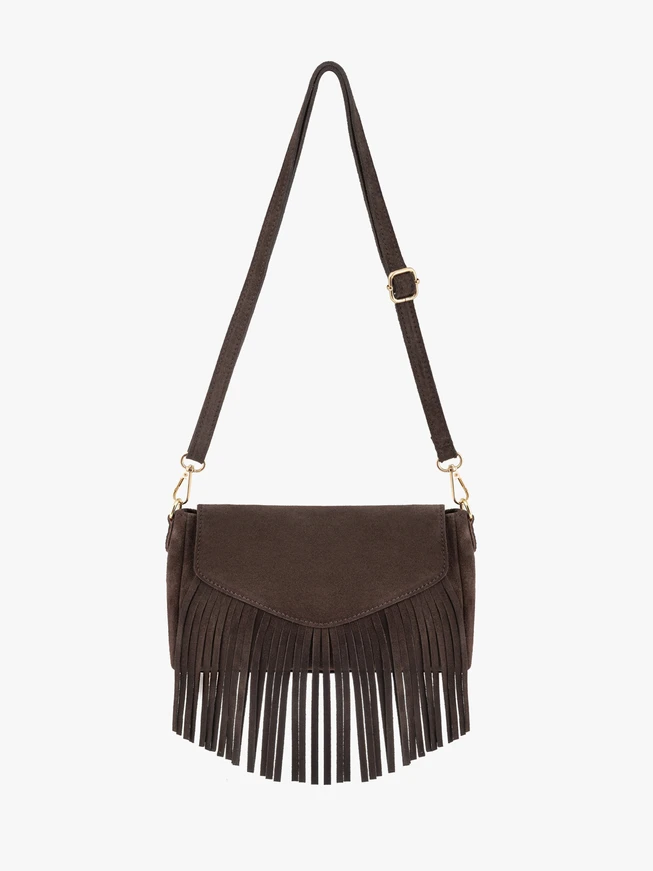 Brown clutch bag with tassels