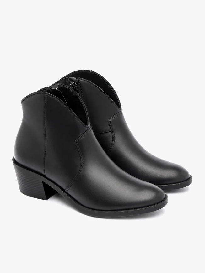 Black cowboy-style ankle boots