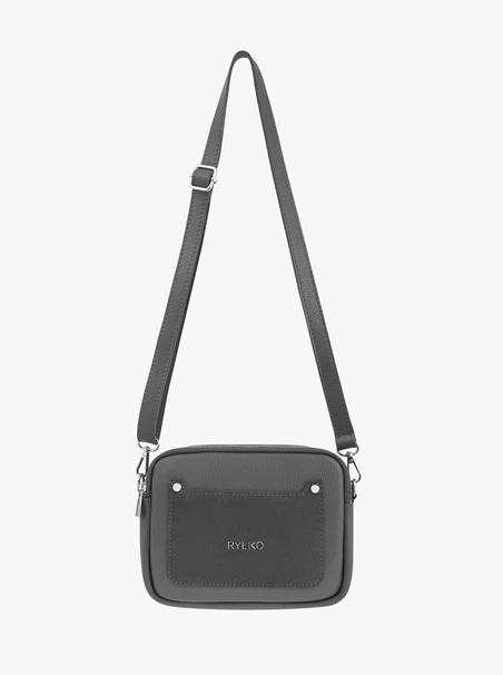 Graphite-colored handbag made of full-grain leather and suede