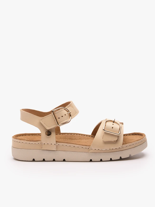 Beige Women's Sandals with Two Straps