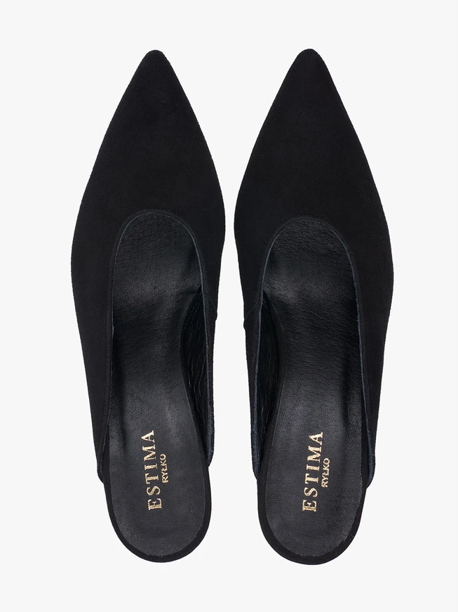 Schwarze Flare-Flip-Flops aus Veloursleder mit Absätzen