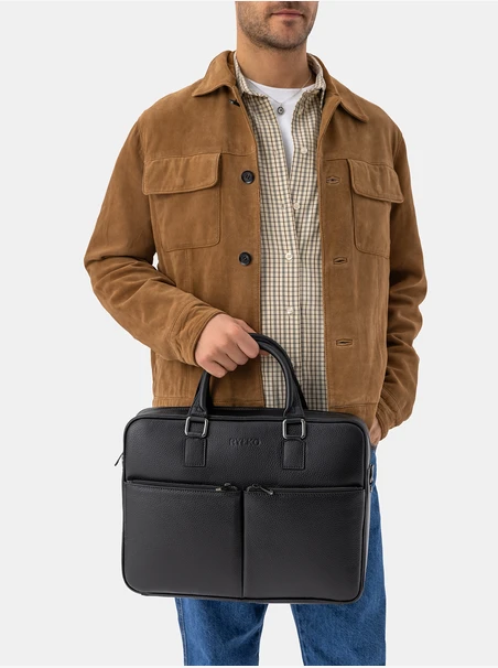 Schwarze große A4-Tasche aus Leder und Stoff
