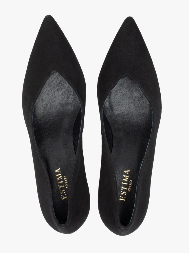 Black velour stiletto pumps