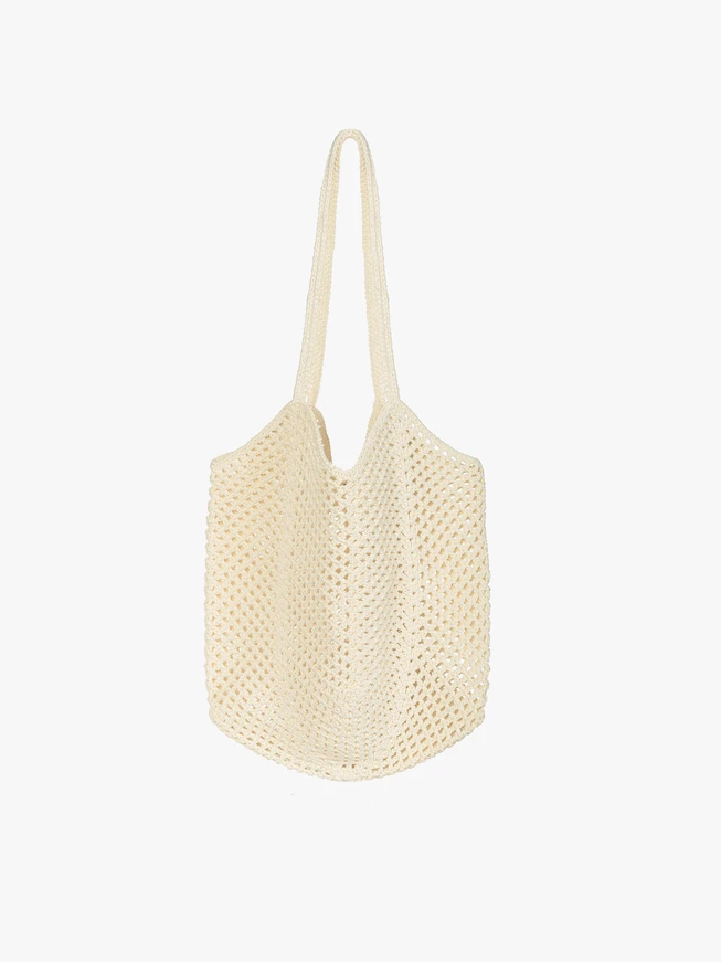 Beige gestrickte Handtasche
