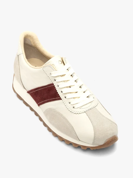 Cream Women’s Sneakers with Burgundy Stripe