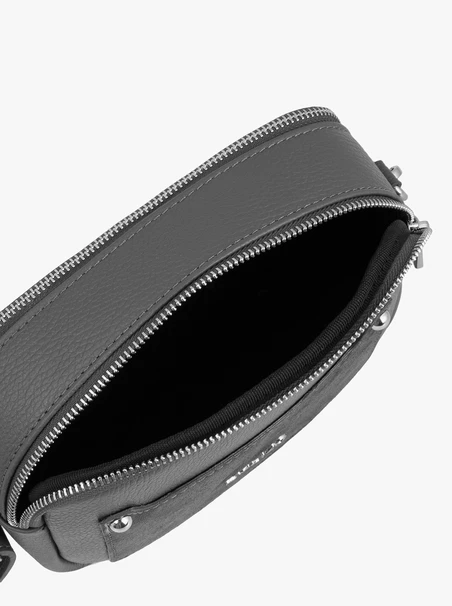 Graphite-colored handbag made of full-grain leather and suede