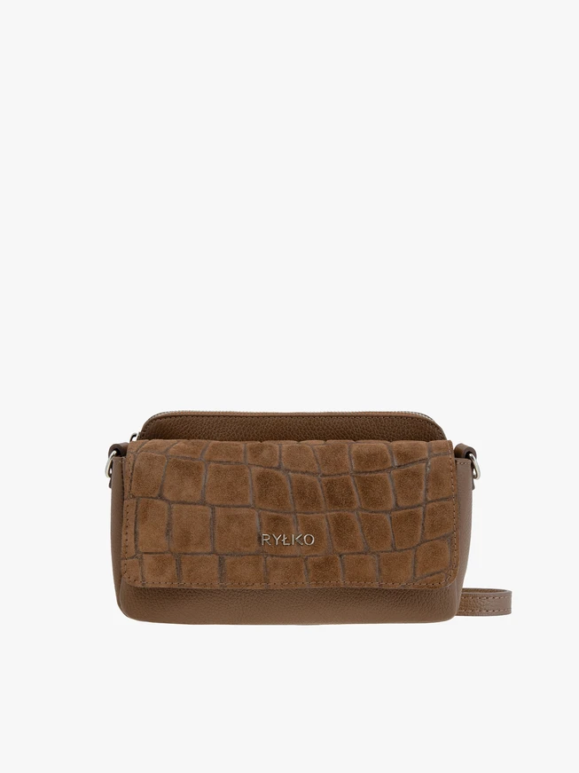 Light brown small handbag crocodile leather pattern