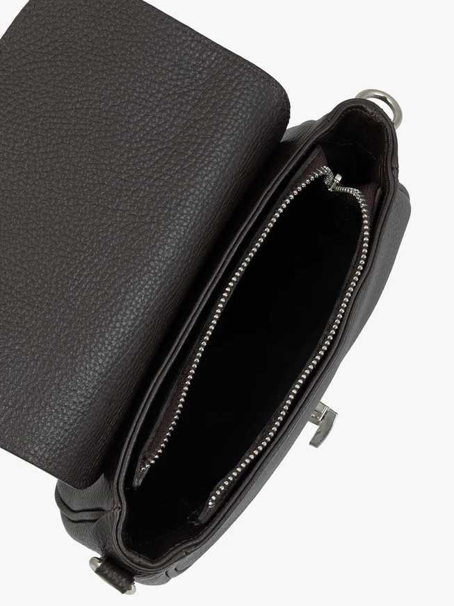 Dark brown handbag with decorative buckle