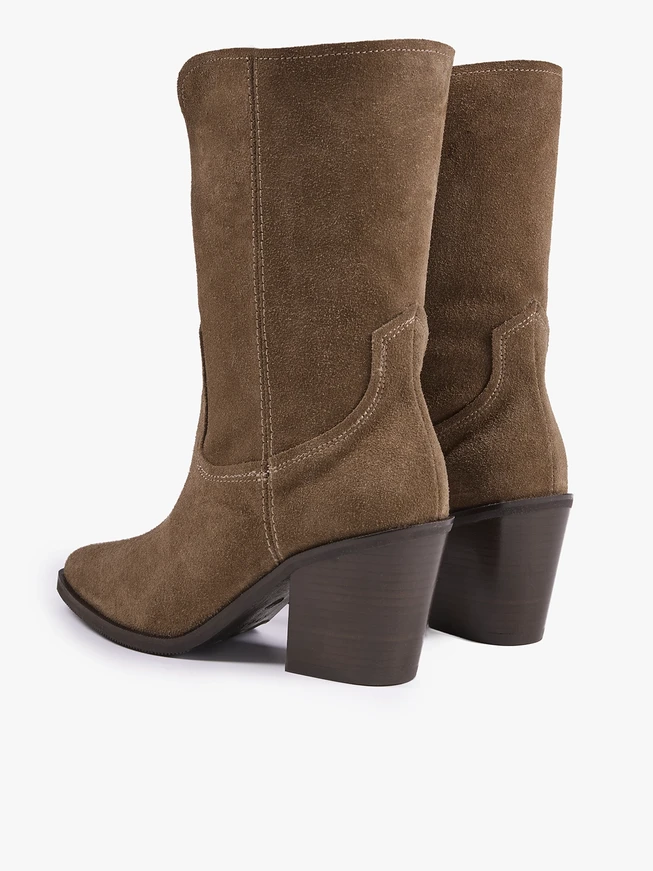 Dark beige higher velour leather boots