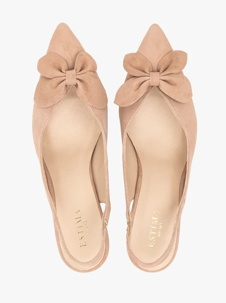 Różowe czółenka bez pięty slingback z kwiatem