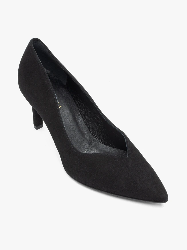 Black velour stiletto pumps