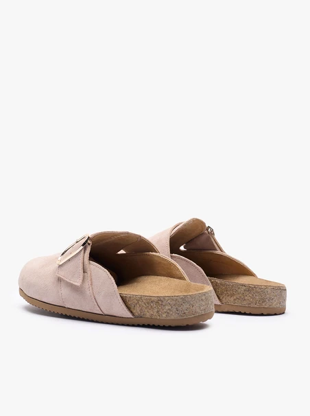 Beige suede mule shoes with buckle