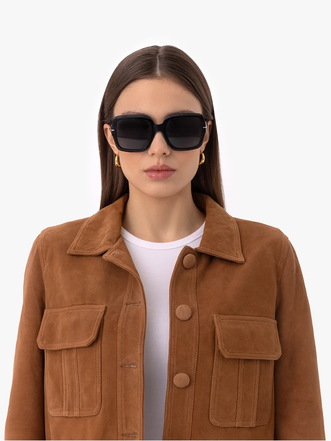 Women's Black Square Sunglasses with Dark Lenses