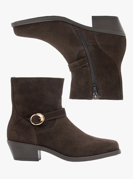 Dunkelbraune Velours-Schnallenstiefel