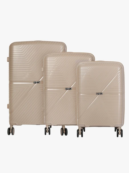 Set of 3 Hard-Shell Beige Suitcases – S, M &amp; L