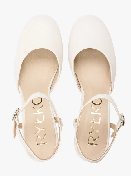 Kremowe czółenka ślubne slingback ze skóry licowej
