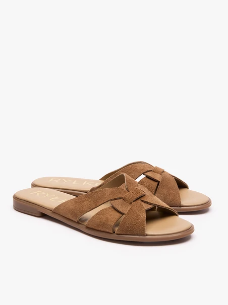 Beigefarbene Flip-Flops mit Ausschnitt