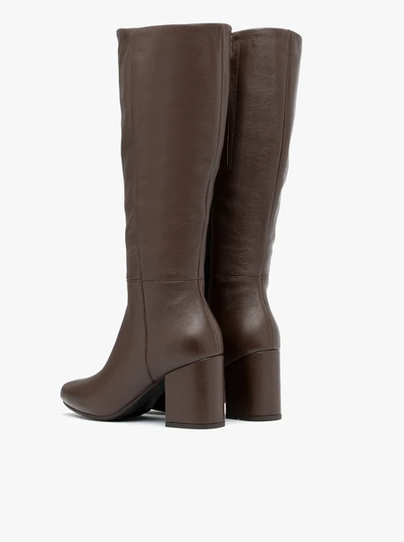 Brown leather wide calf boots