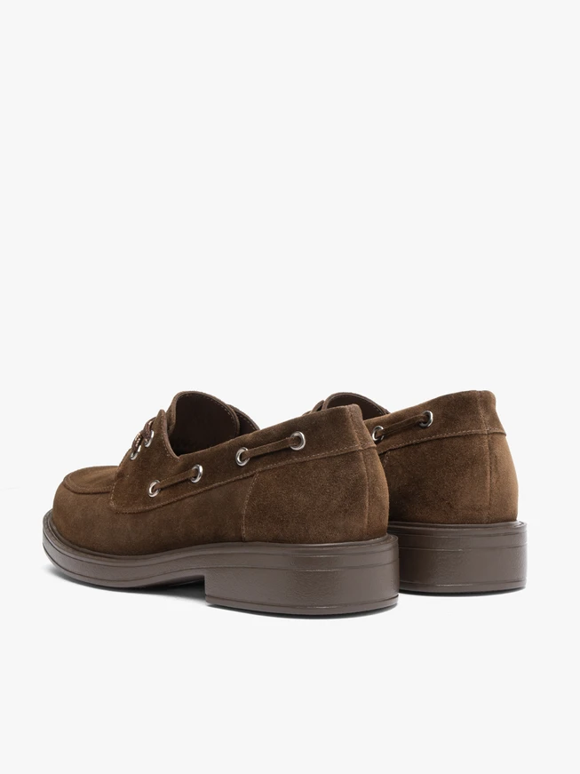 Brown velour half shoes with lacing