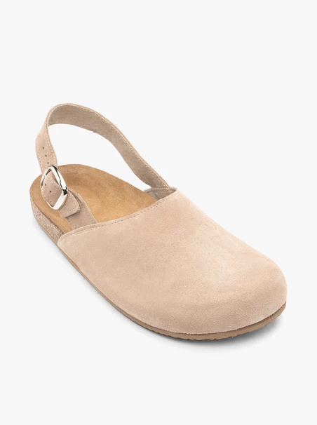 Beige mules with velour leather strap