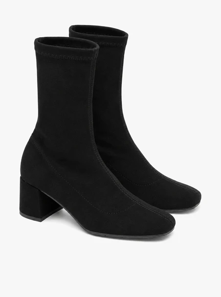 Black, high-top, stretchy ankle boots