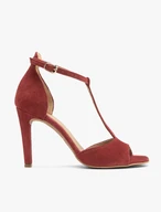 Kastanienbraune Sandalen mit T-Bar-Absatz
