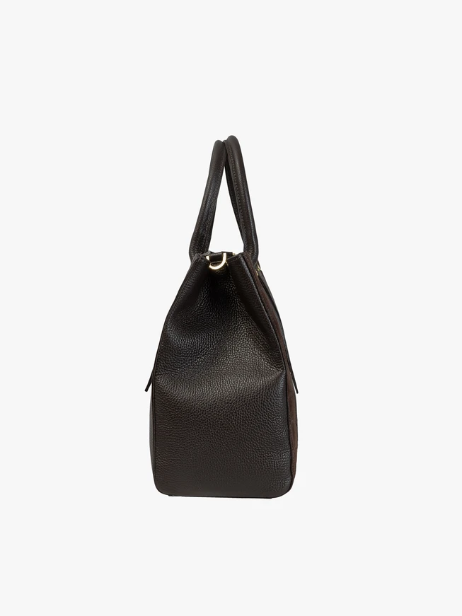 Dark brown large handbag crocodile leather pattern