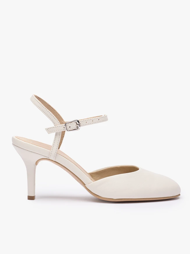 Cremefarbene Leder-Slingback-Hochzeitspumps