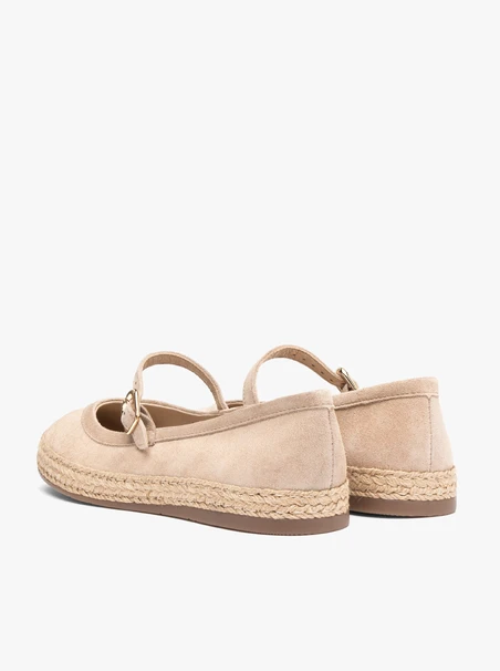 Sandfarbene Velours-Espadrilles mit Riemen