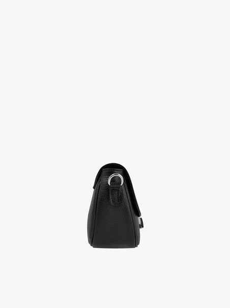 Black handbag with decorative buckle