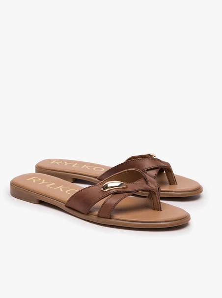 Dunkelbraune Flip Flops mit Verzierung