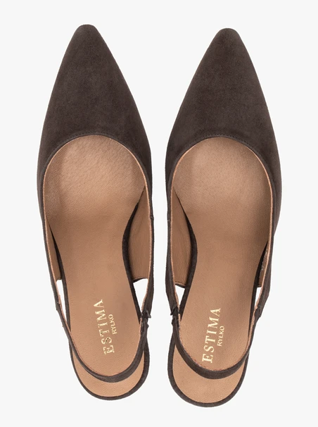 Brązowe czółenka bez pięty slingback na wysokim obcasie