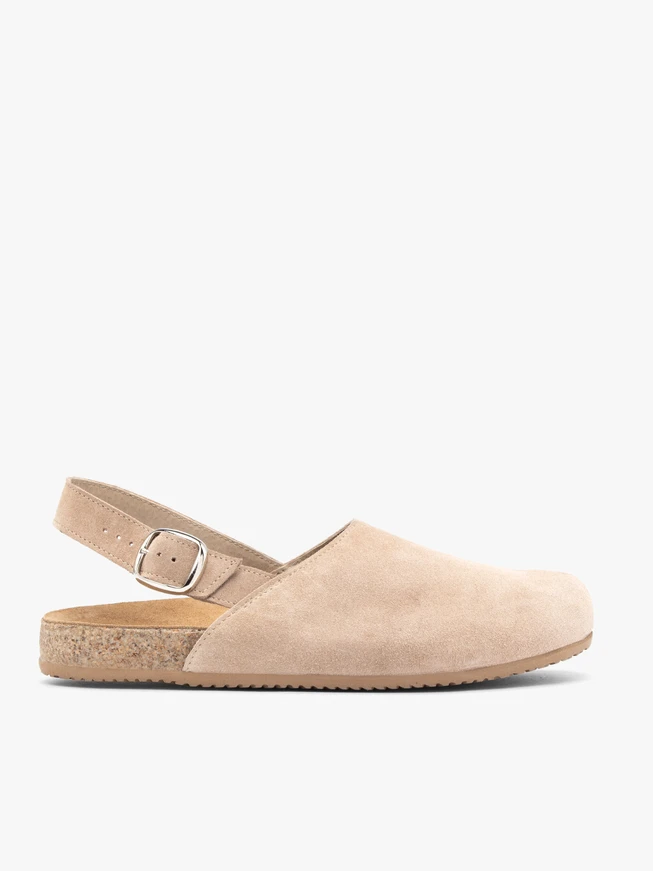 Beige Pantoletten mit Velourslederriemen