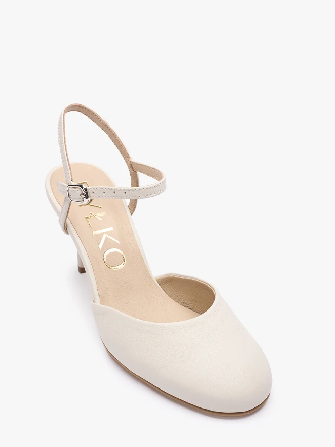 Cremefarbene Leder-Slingback-Hochzeitspumps
