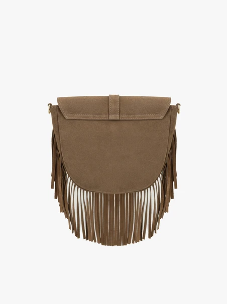 Beige Handtasche mit Quasten und Riemen