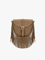Beige Handtasche mit Quasten und Riemen