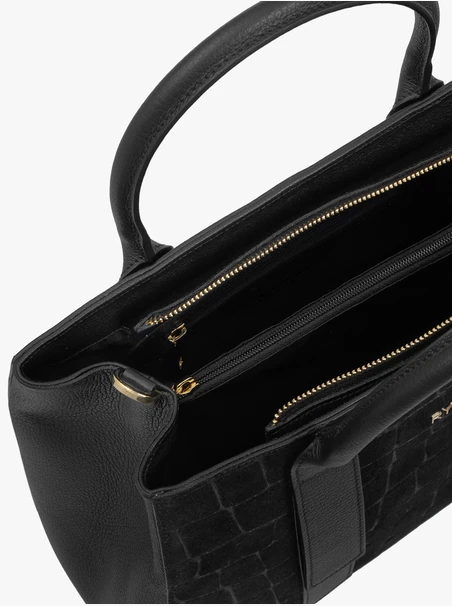 Black large handbag crocodile leather pattern