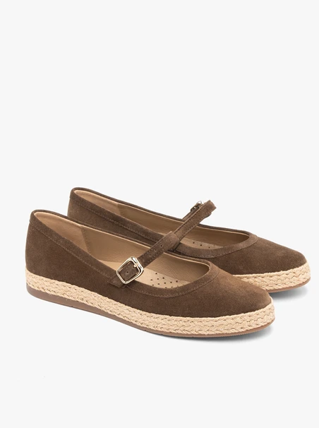Braune Velours-Espadrilles mit Riemen