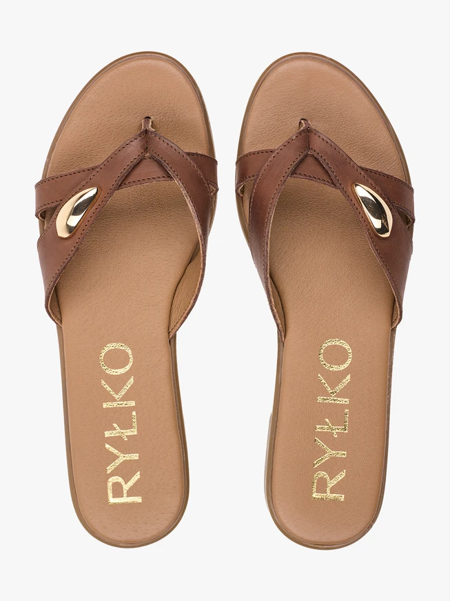 Dunkelbraune Flip Flops mit Verzierung