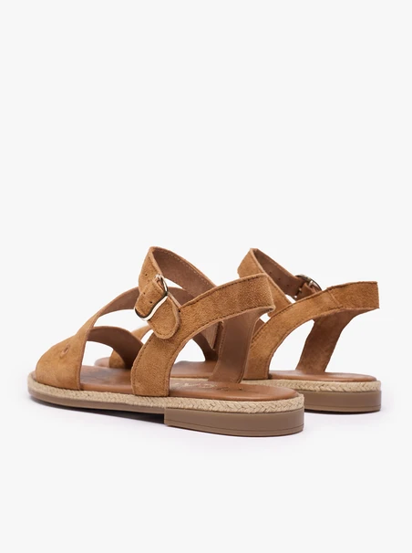Flache Sandalen aus rotem Veloursleder