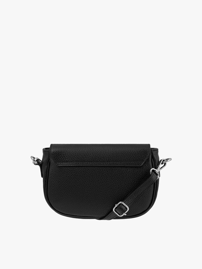 Black handbag with decorative buckle