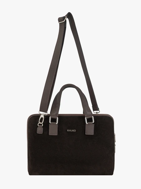 Brauner Shopper aus genarbtem Leder und Velours
