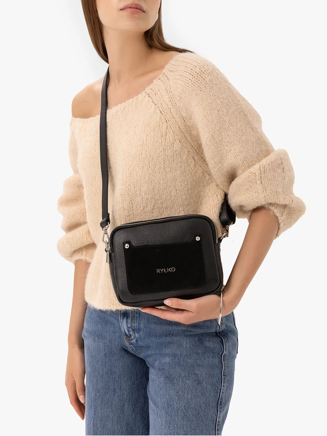 Handtasche aus schwarzem Leder und Velours