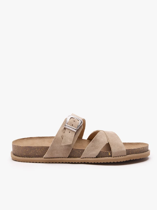 Sandfarbene Flip-Flops mit Zierschnalle