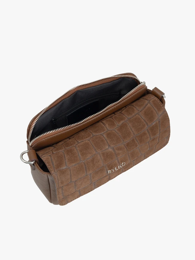 Light brown small handbag crocodile leather pattern