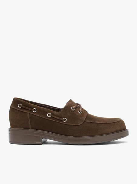 Brown velour half shoes with lacing