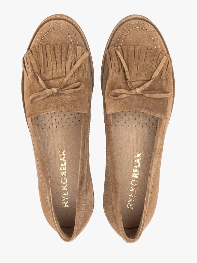 Dunkelbeige Ballerinas mit Fransen