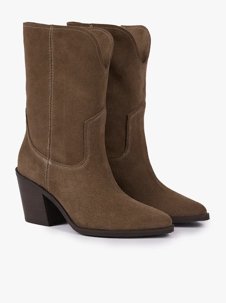 Dark beige higher velour leather boots