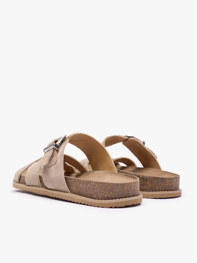 Sandfarbene Flip-Flops mit Zierschnalle